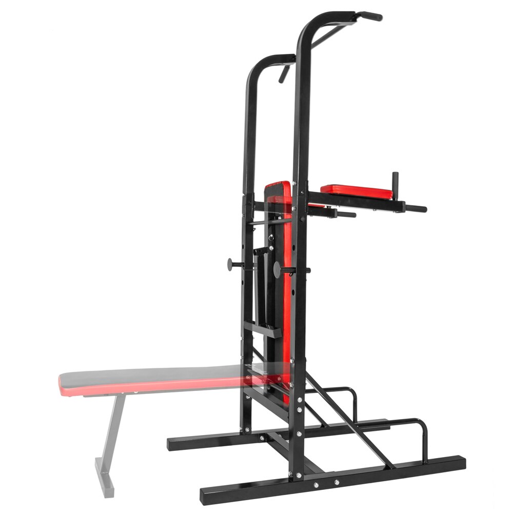 tectake® Power Tower, mit klappbarer Hantelbank und Langhantelablage, gepolstert mit Kunstlederbezug, 180 x 95 x 210 cm