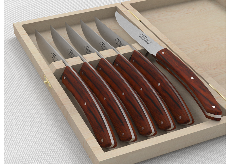 Service de 6 couteaux de table LE THIERS® avec un manche en bois de cocobolo et lame en acier inoxydable
