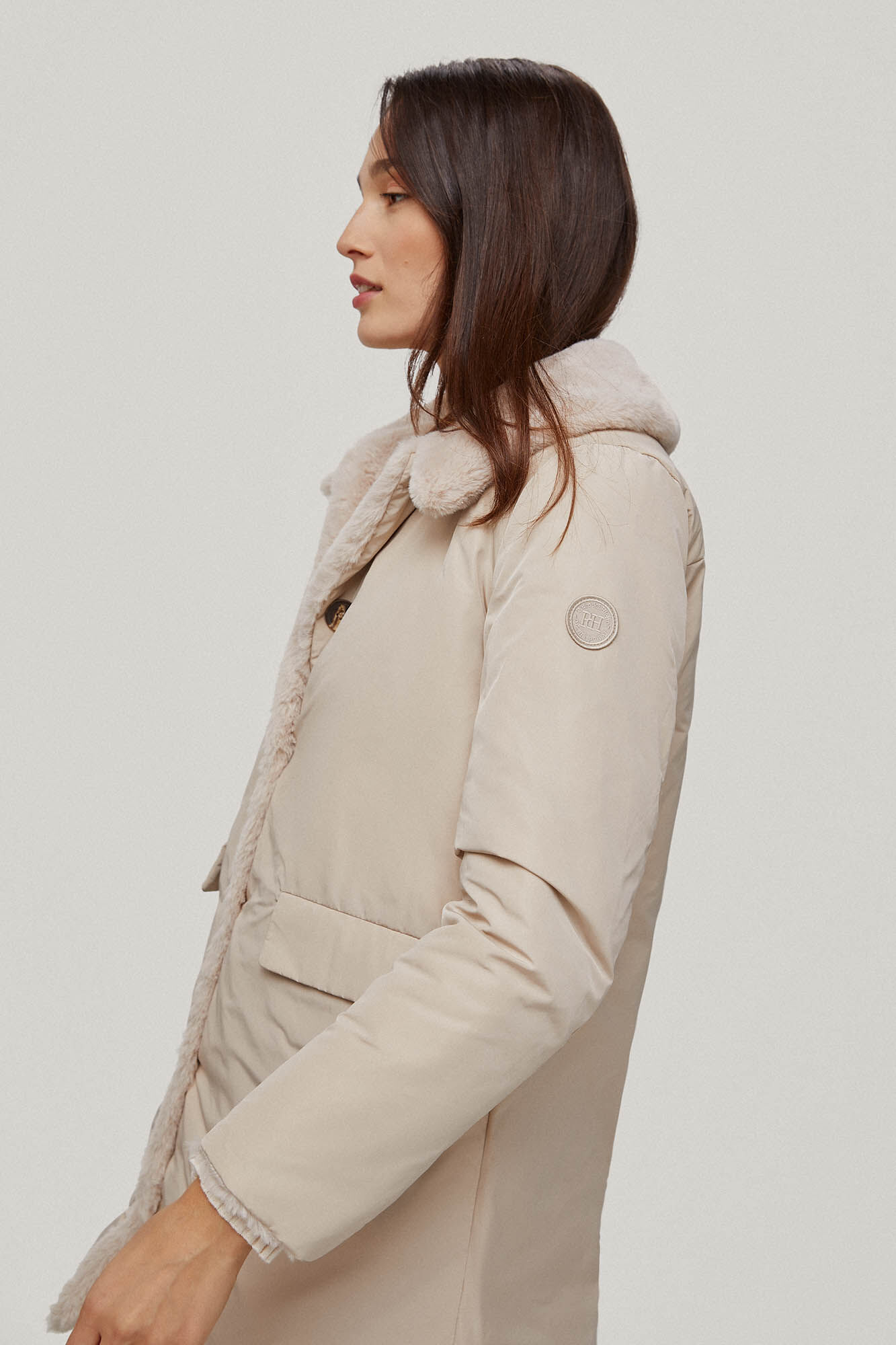 Parka reversível de pele - Bege