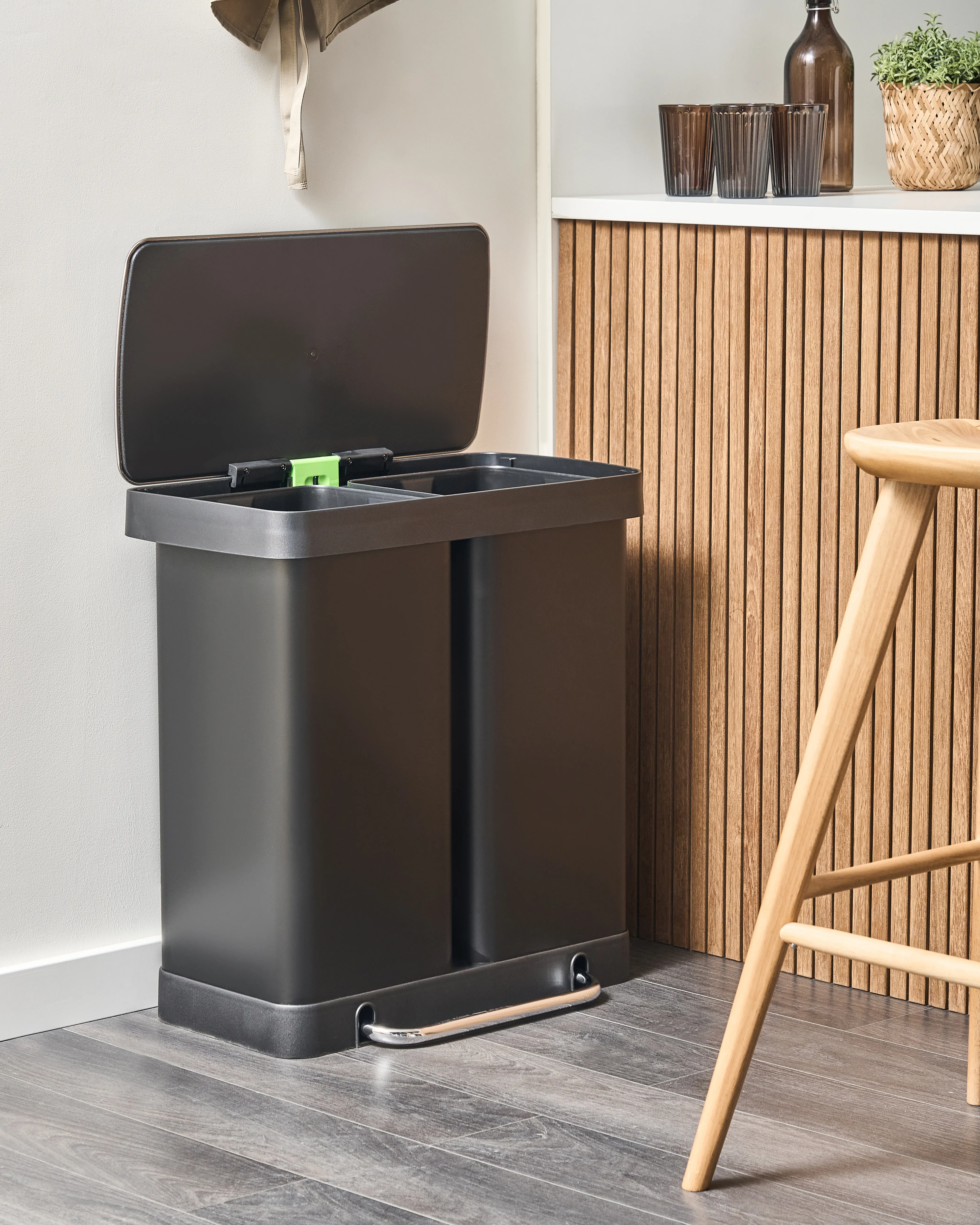 Dubbele pedaalemmer 60 L ECOSORT Metaal Zwart