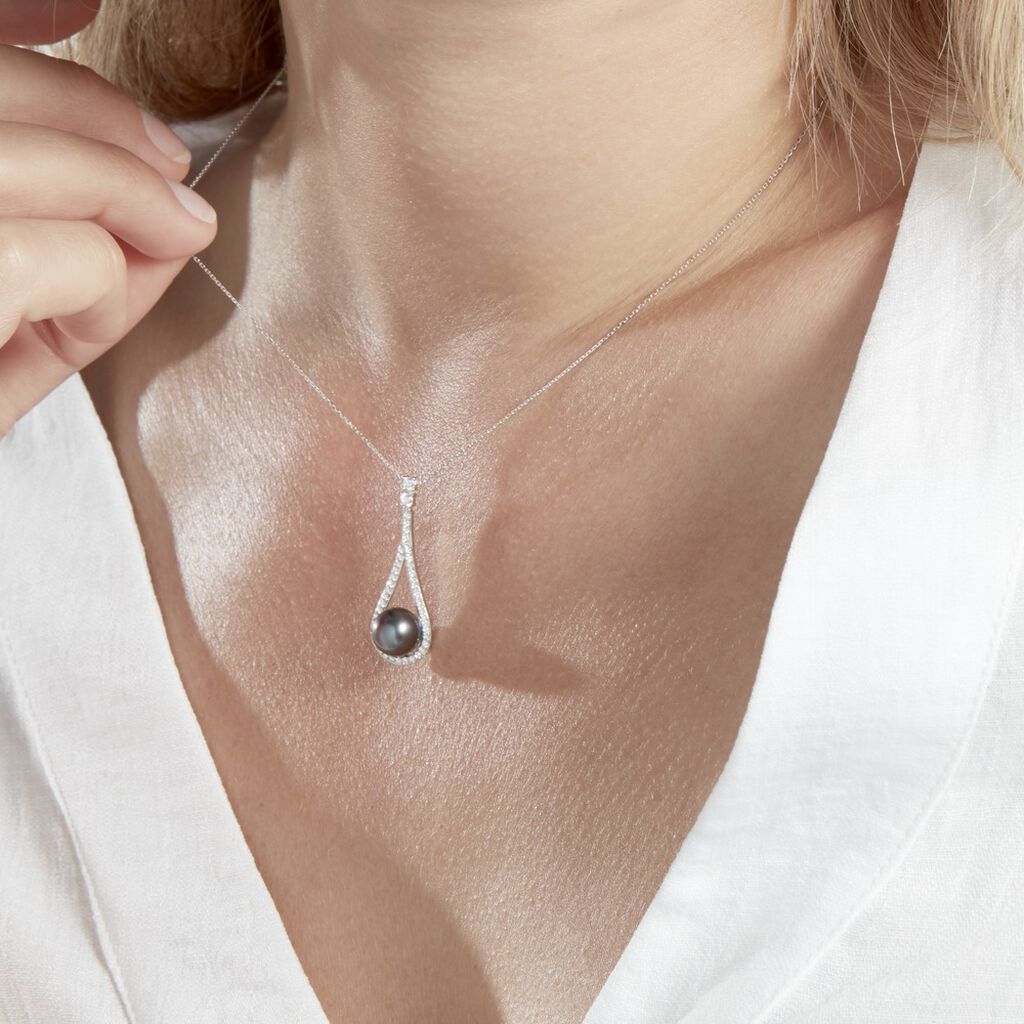 Collier Gillet Or Blanc Perle De Tahiti Oxyde Zirconium
