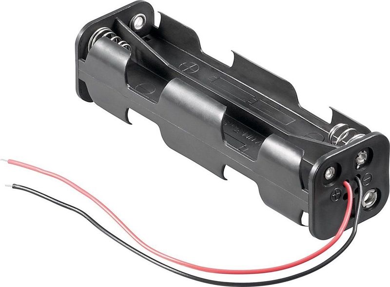 Batterijhouder - Versie 2 - Voor 8 AA-batterijen - Zwart - Met 2-aderige kabel met open einde