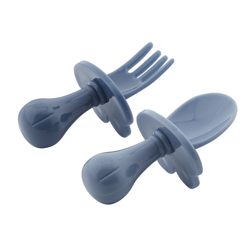 Lot de 2 couverts ergonomiques montessori Yummix - Bleu - Ecru