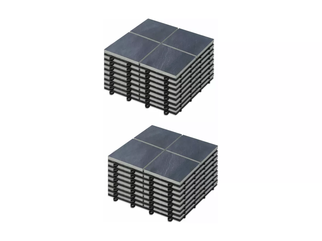 Lot de 16 dalles clipsables en pierre noir
