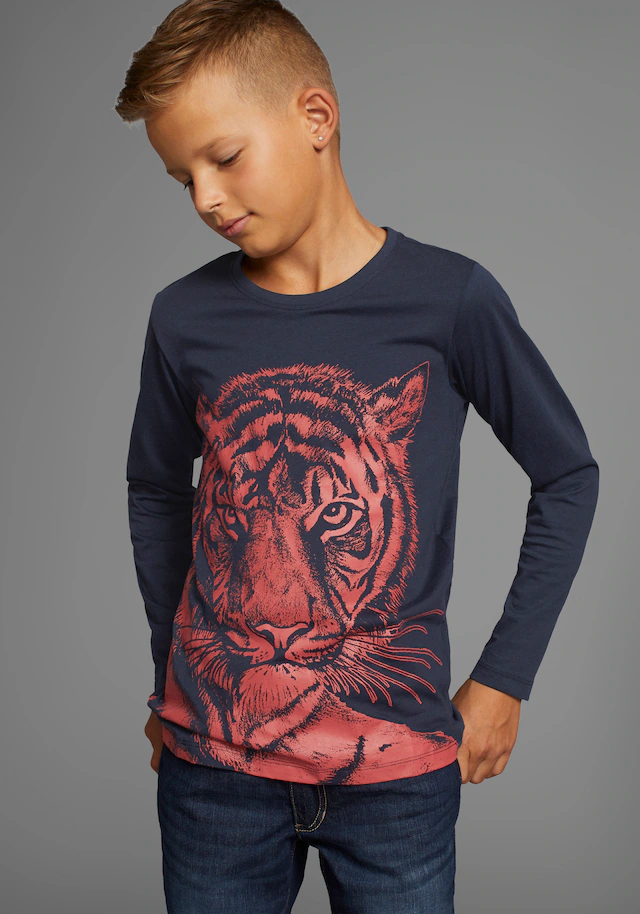 KIDSWORLD Langarmshirt »TIGER - Druck«, Langarm,  Basic-Passform,  mit trendigem Druck,  Rundhalsausschnitt