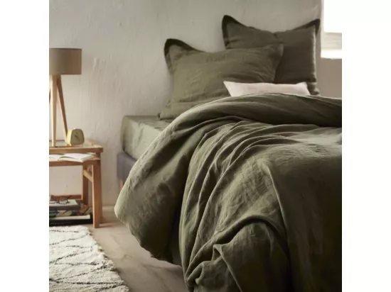 HABITAT - Taie d'oreiller en lin - 50 x 80 cm - Vert kaki (Lot de 2) - Linen