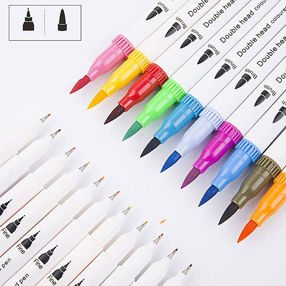 (24er Set) Doppelspitz Mal Filzstifte Dual Brush Pen Fineliner Künstler Stifte