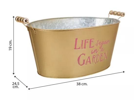 Bassine en métal doré 38/33.5x24.5x16.5/19h b:28x19.5