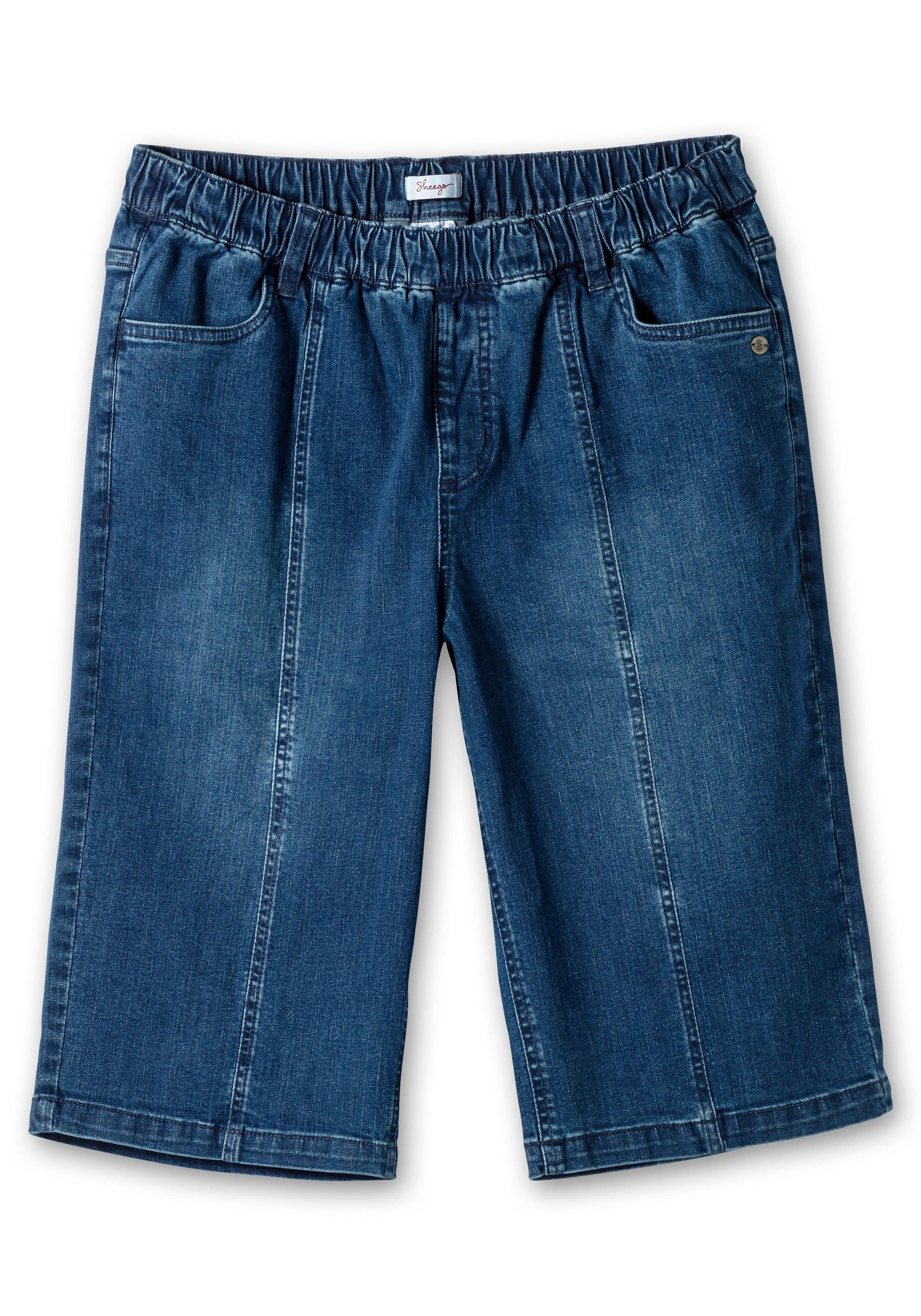 Jeans-Bermudas mit Gummibund und Teilungsnähten