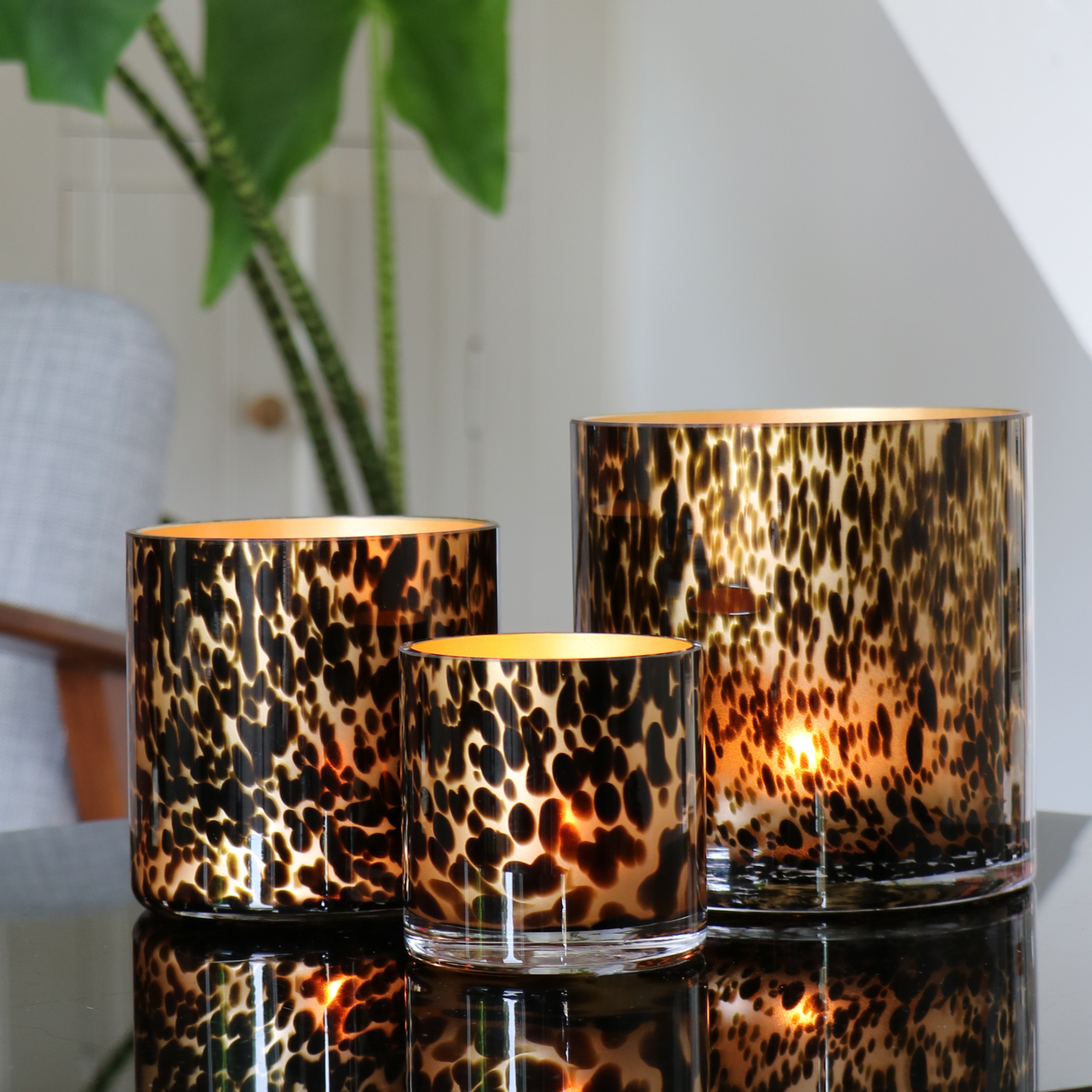 Waxinelichthouder Celtic gold cheetah Ø15 - set van 2