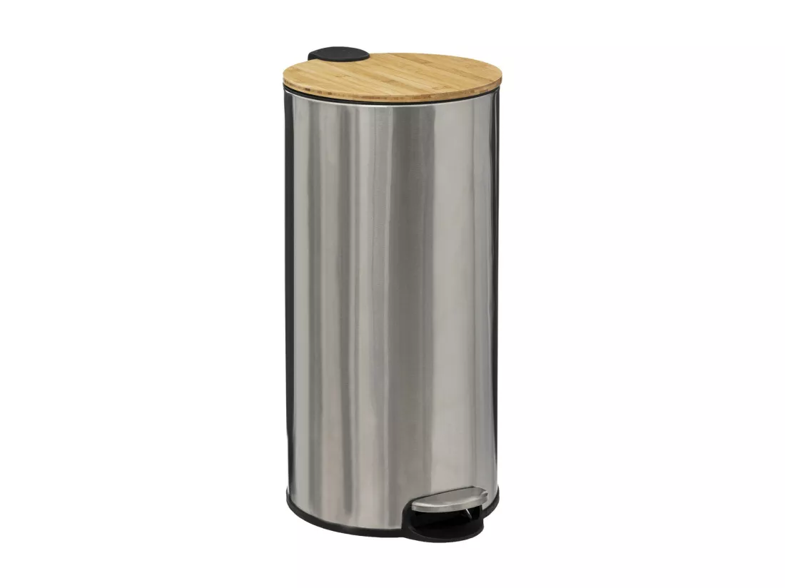 Poubelle 30 Litres en Métal Inox et Couvercle en Bambou