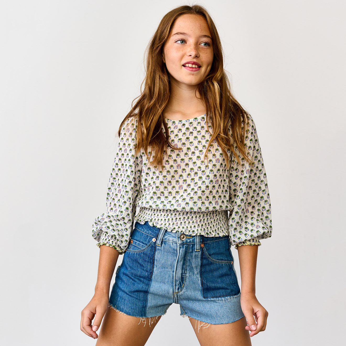 Bellerose Blouse en Coton Honour imprimée écru/vert