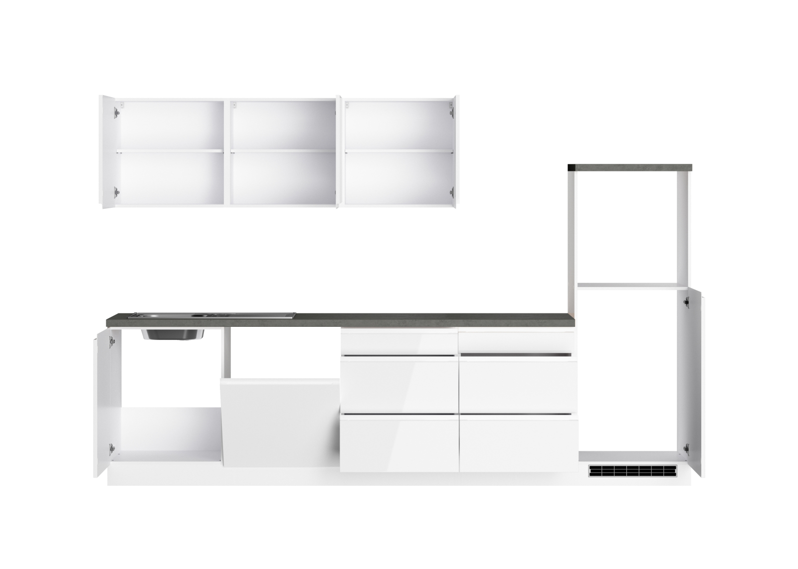 Küchenblock MONZA - weiß Hochglanz - Beton-Optik - 300 cm