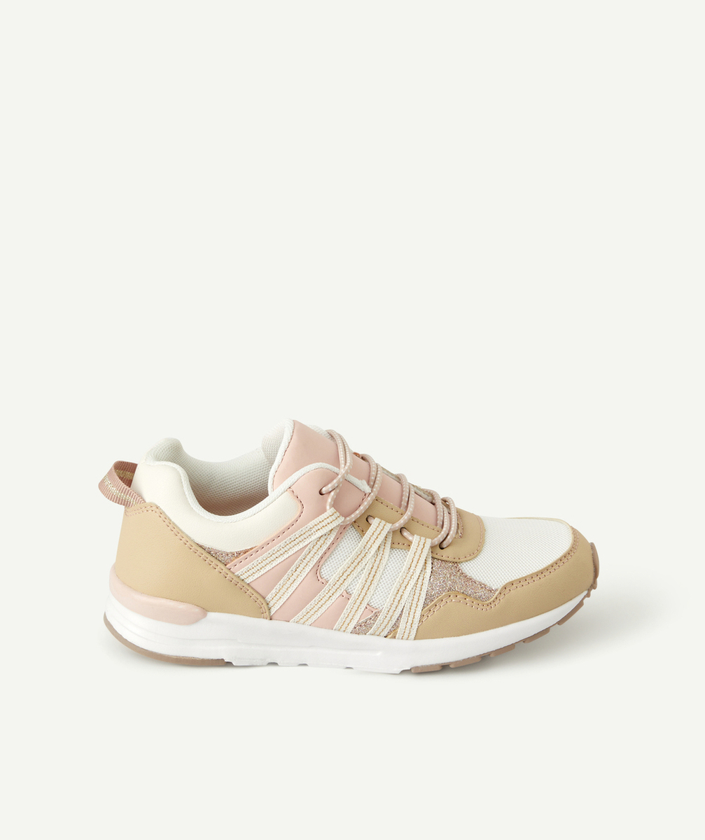 BASKETS FILLE BEIGE ET ROSE PÂLE AVEC LACETS ÉLASTIQUÉS