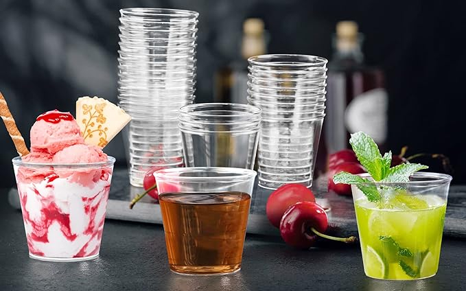 (200er Set) 3cl Einweg Shot Becher Party Geschirr Neon Schnaps Glas - Pink / Orange / Gelb / Blau