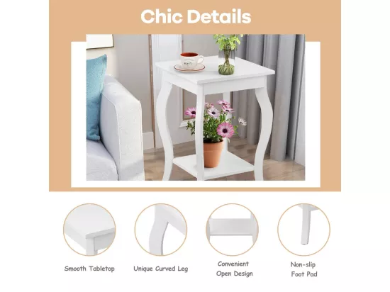 Table de Chevet Lot de 2, Bout de Canapé Carré avec Patins Antidérapants, Table d'Appoint pour Chambre, Salon, 40 x 40 x 60 cm (Blanc)