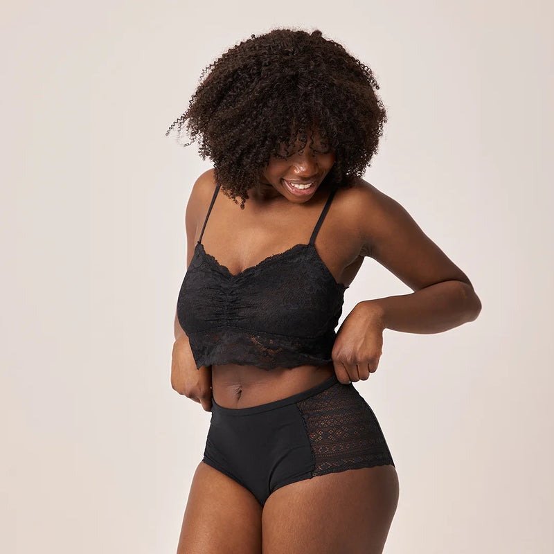 High Waist Hipster Panties mit Spitze aus Bio-Baumwolle Schwarz