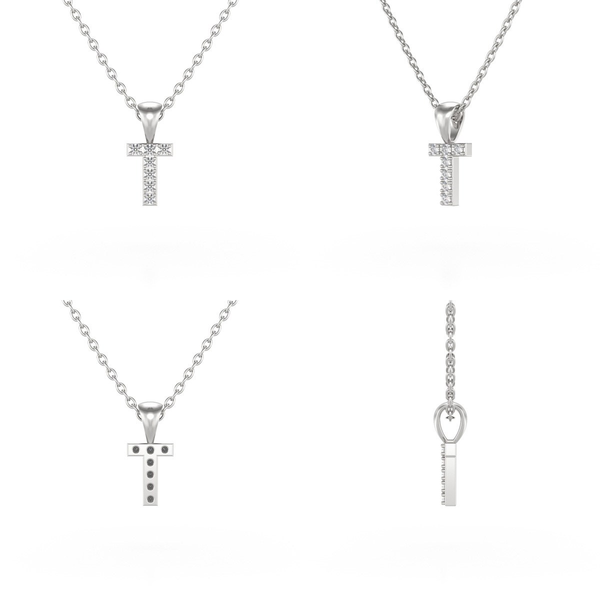 Collier Pendentif ADEN Lettre T Or 750 Blanc Diamant Chaine Or 750 incluse 0.72grs