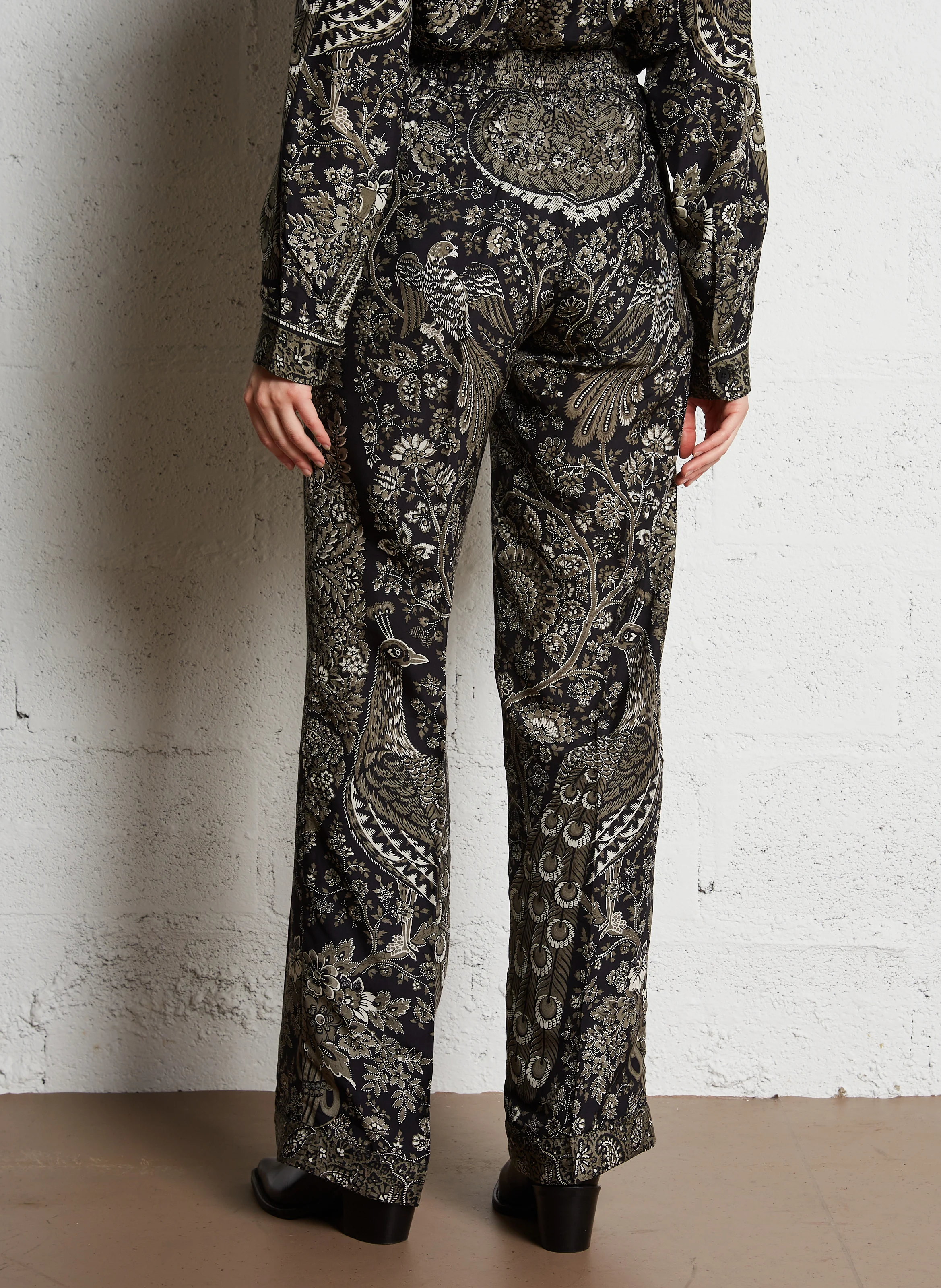 RUNNINGBOY - Pantalon large en soie imprimé | Noir