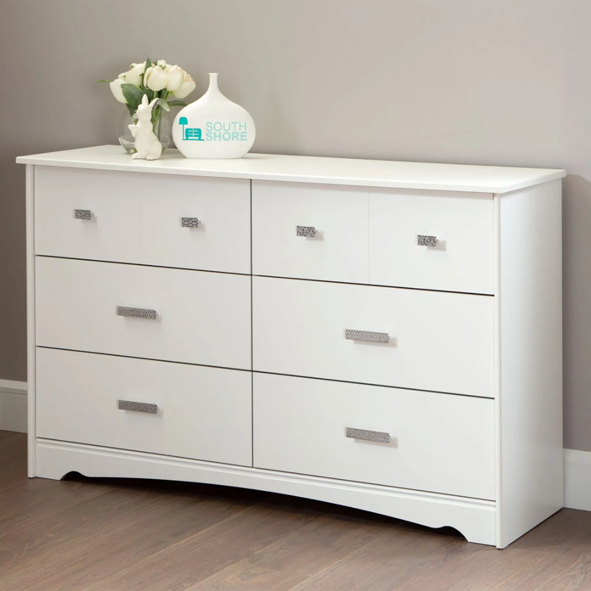 South Shore Bureau Double 6 Tiroirs Tiara - Blanc Solide
