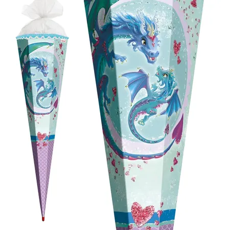 Roth Schultüte Drachenliebe mit Glitter und Pailletten, 85 cm, eckig