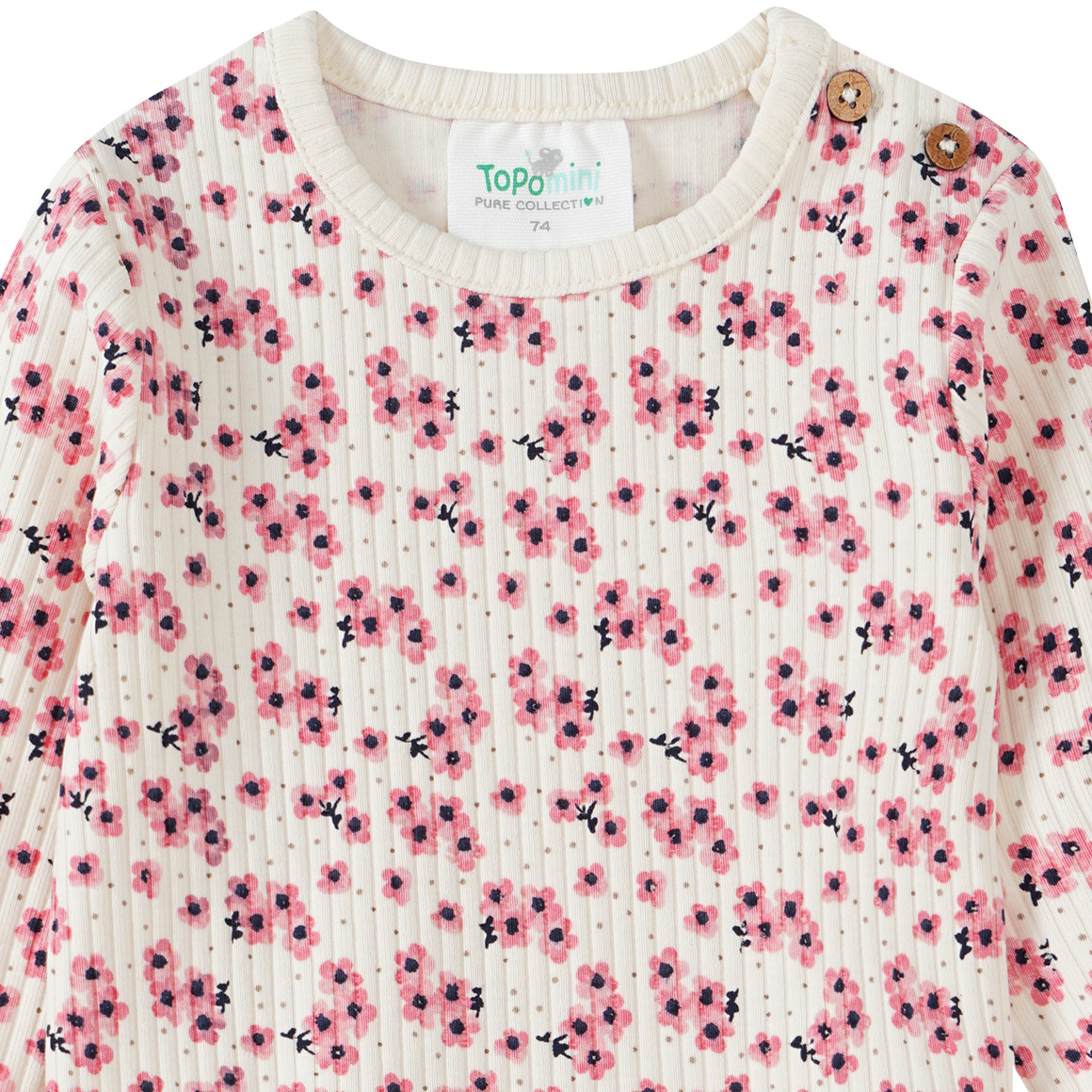 Topomini Pure Collection Baby Langarmshirt mit Allover-Muster weiss / rosa