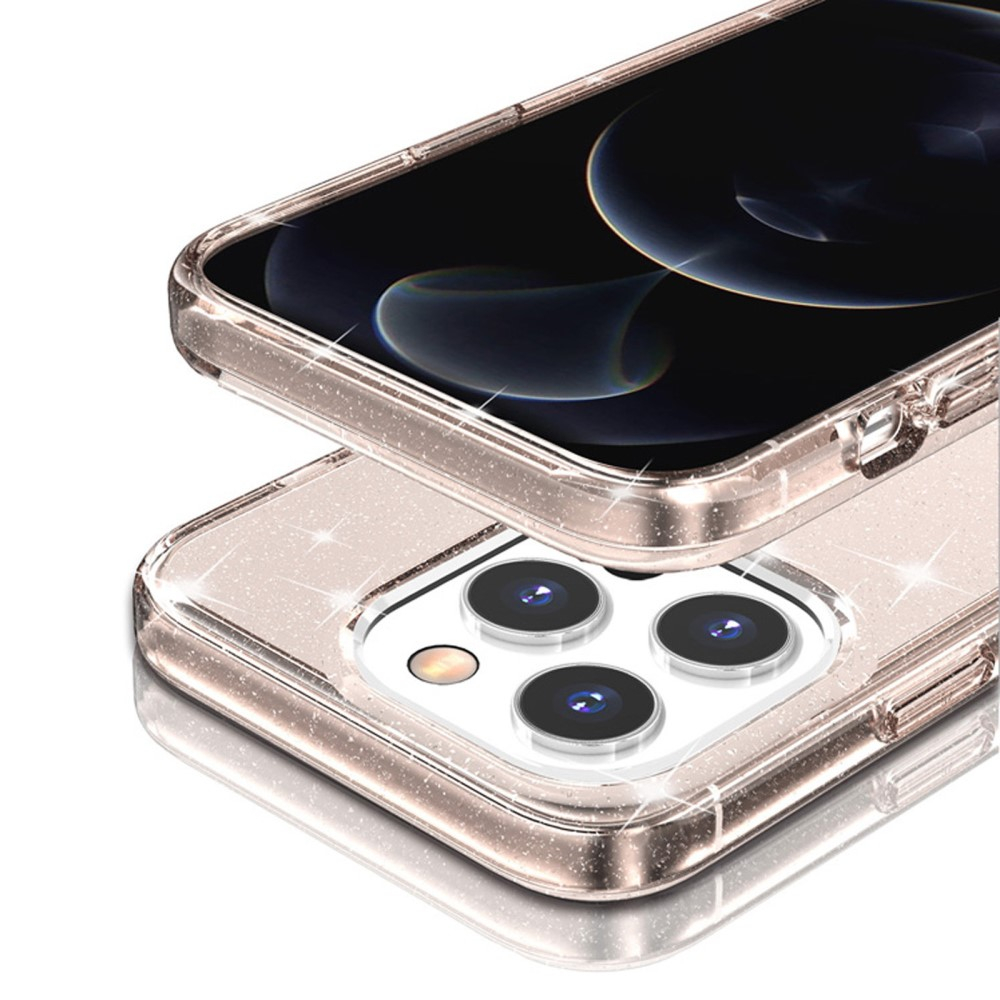 iPhone 14 Pro Max Hybrid Hardcase Schutzhülle im Glitzer Design - Gold / Transparent