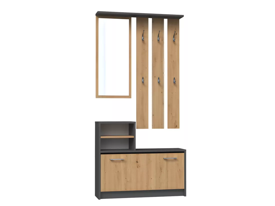 VITTORIA - Vestiaire d'entrée - Patère murale + miroir + rangement chaussures - 180x85x24 - Meuble d'entrée