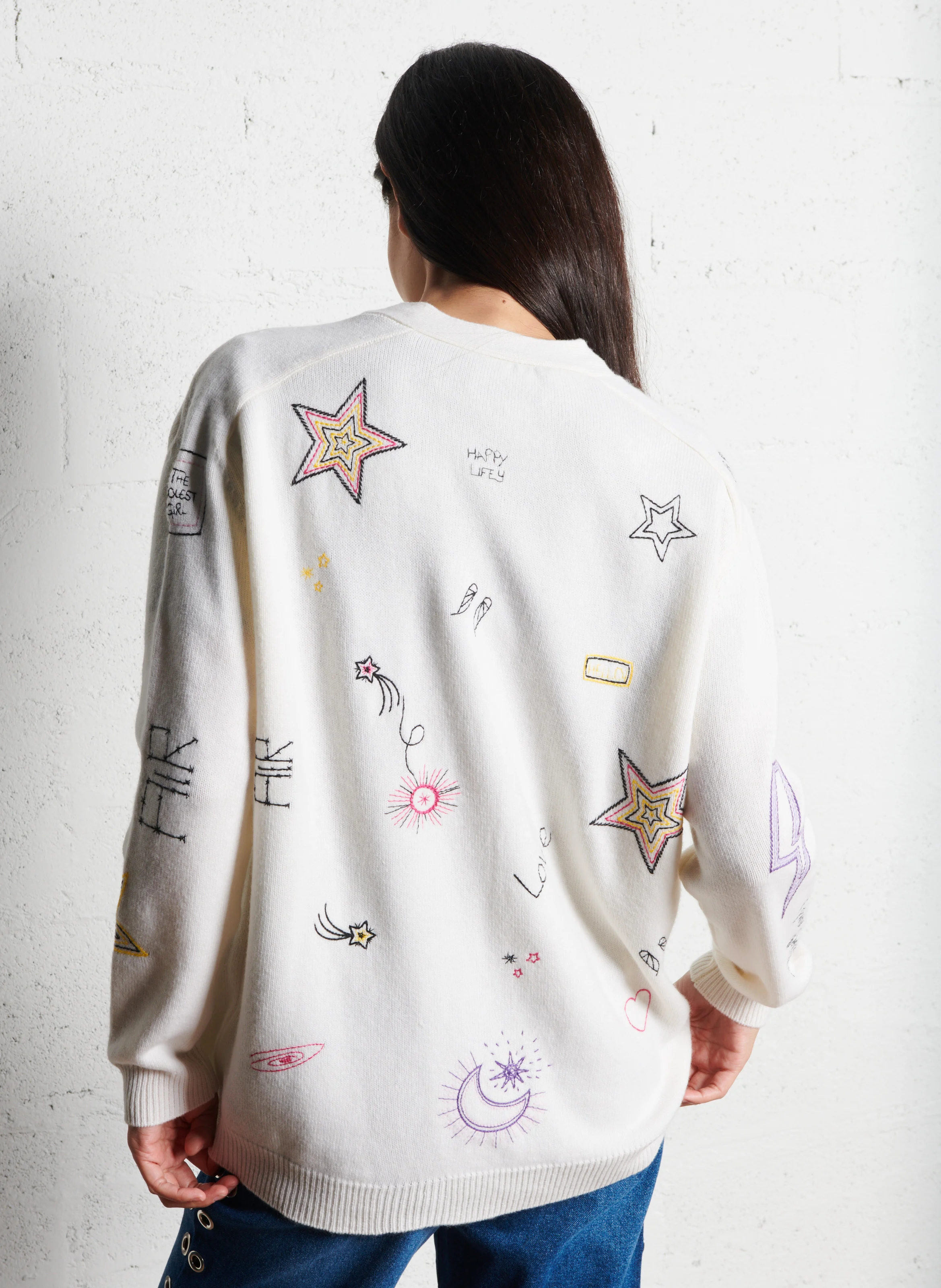 GIULIO - Cardigan droit brodé en laine | Blanc