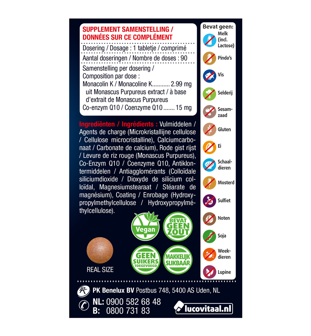 Lucovitaal Rode Gist RIjst & Co-Enzym Q10 (90 tabletjes)