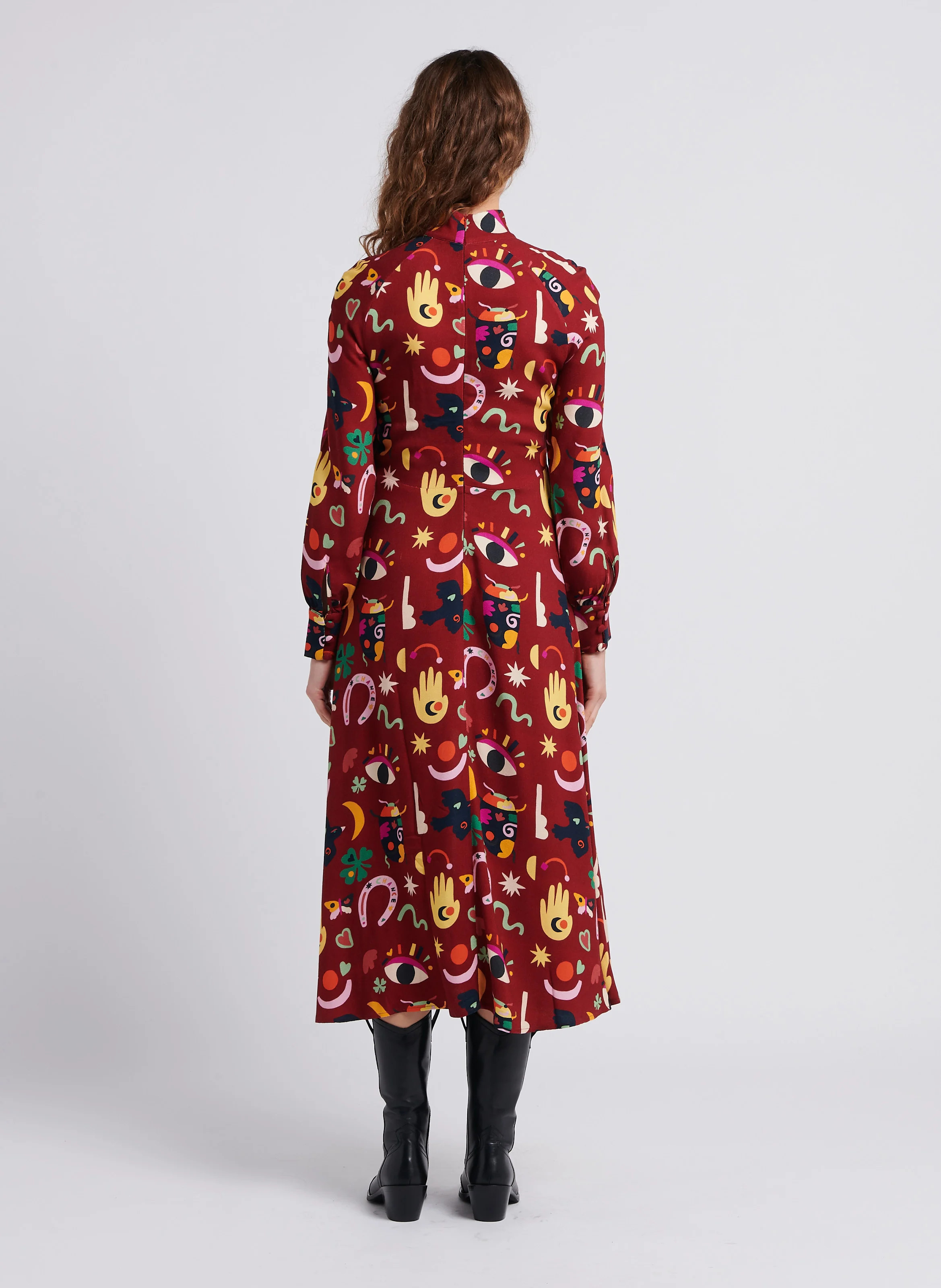 VICTORIA - Robe longue col rond imprimée| Rouge