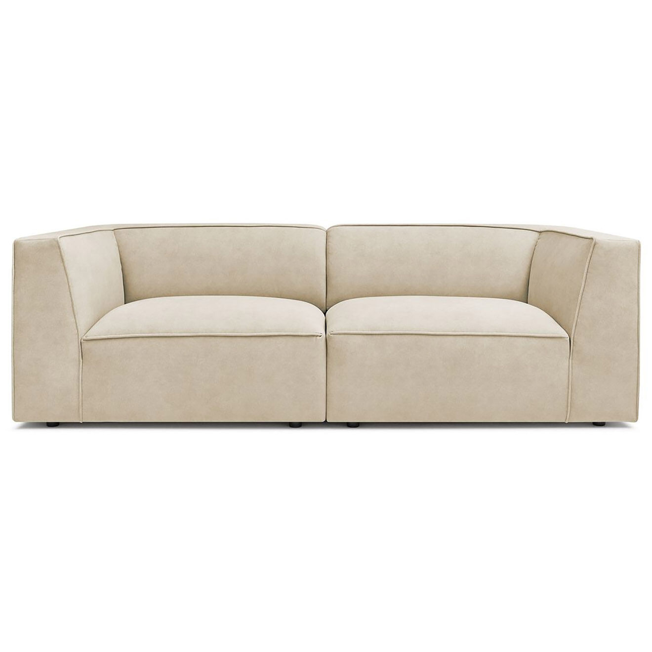 Bobochic Canapé droit fixe 3 places en Velours Molière beige - 233x99x71 cm