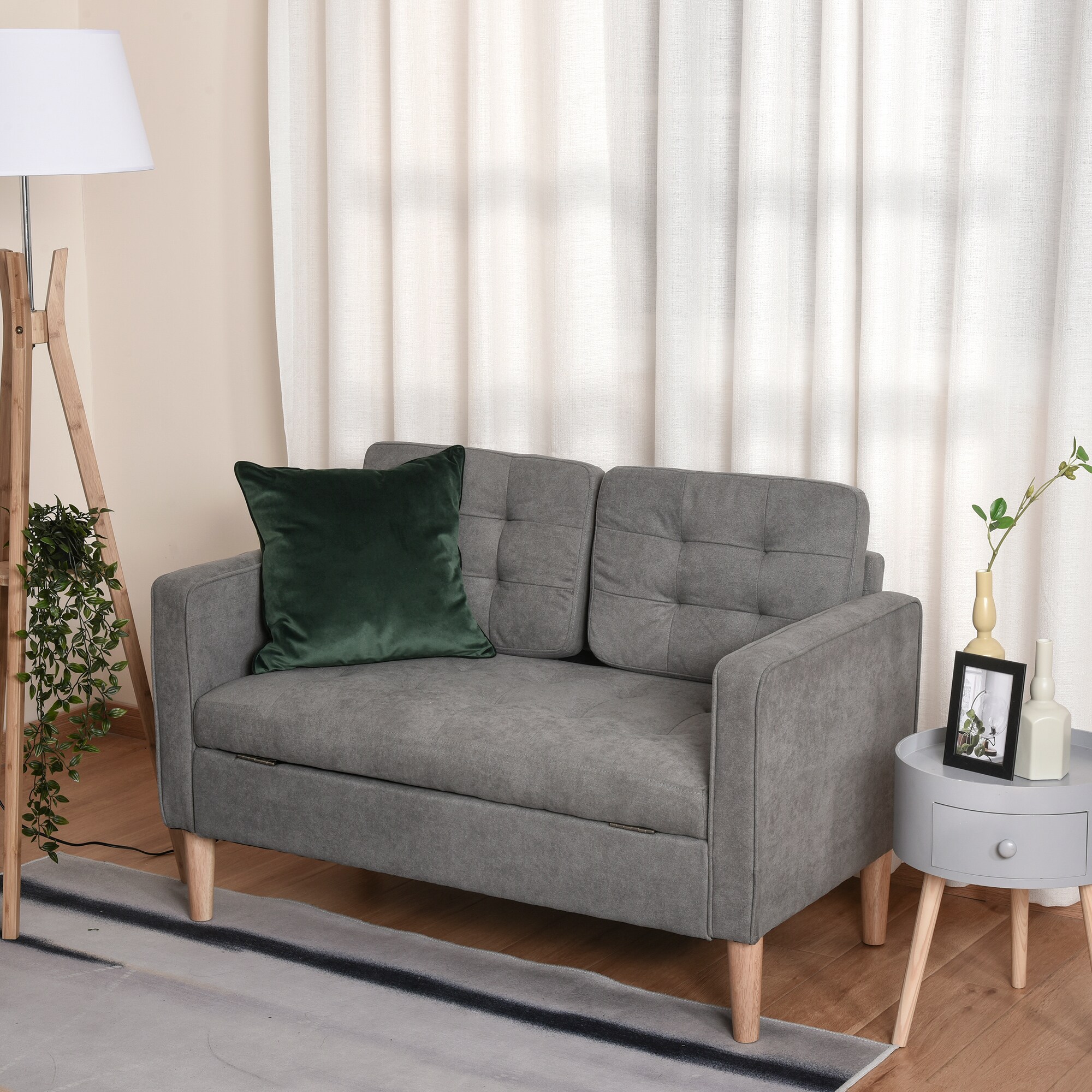 HOMCOM 2-Sitzer Sofa mit abnehmbaren Kissen grau 117 x 62 x 78 cm (BxTxH)