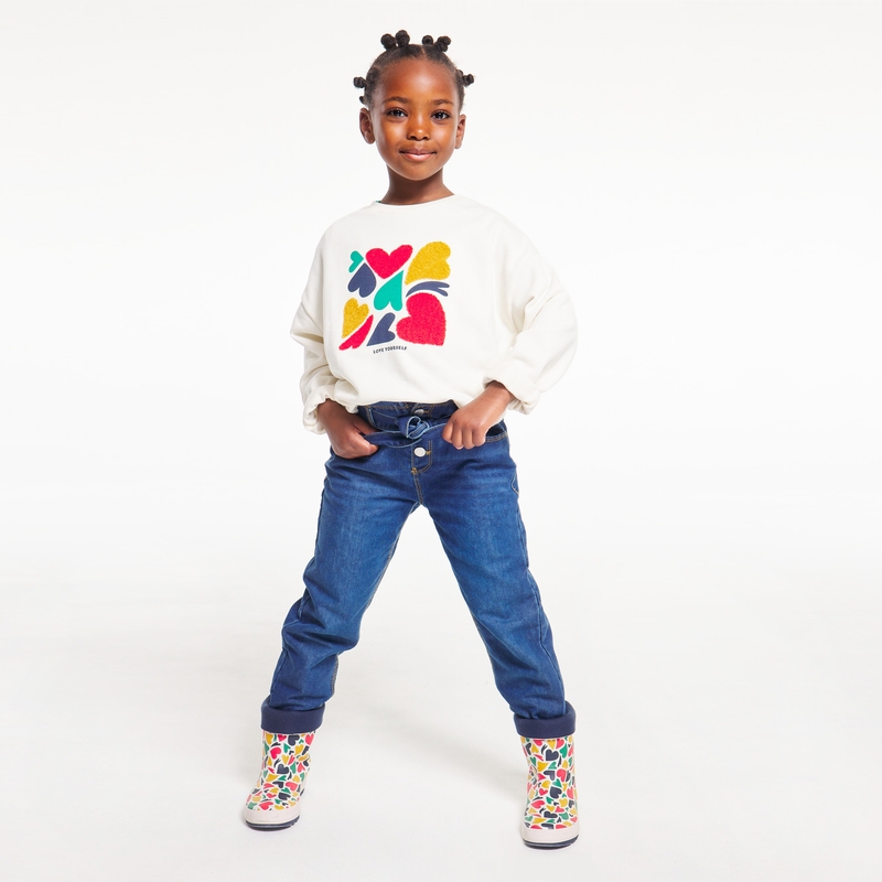Sweat-shirt à message cœur blanc fille