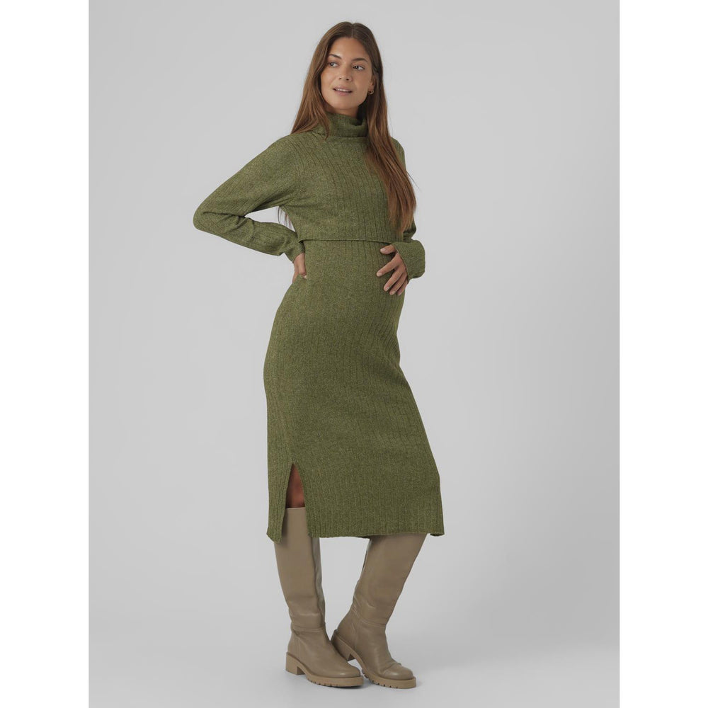 Køb Mama;licious Winter Moss Melange Mlsuniva June Ls Strik Midi Kjole 2F Noos