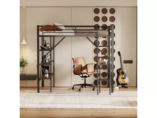 Lits superposés 90x200cm lit mezzanine avec bureau et trois grandes étagères noir