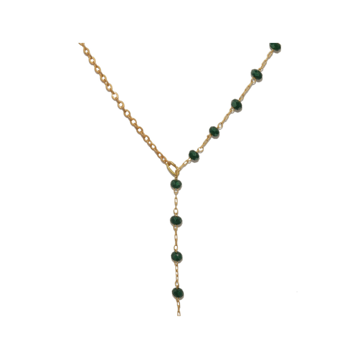 Collier en Y  perle de verre chapelet doré à l 'or