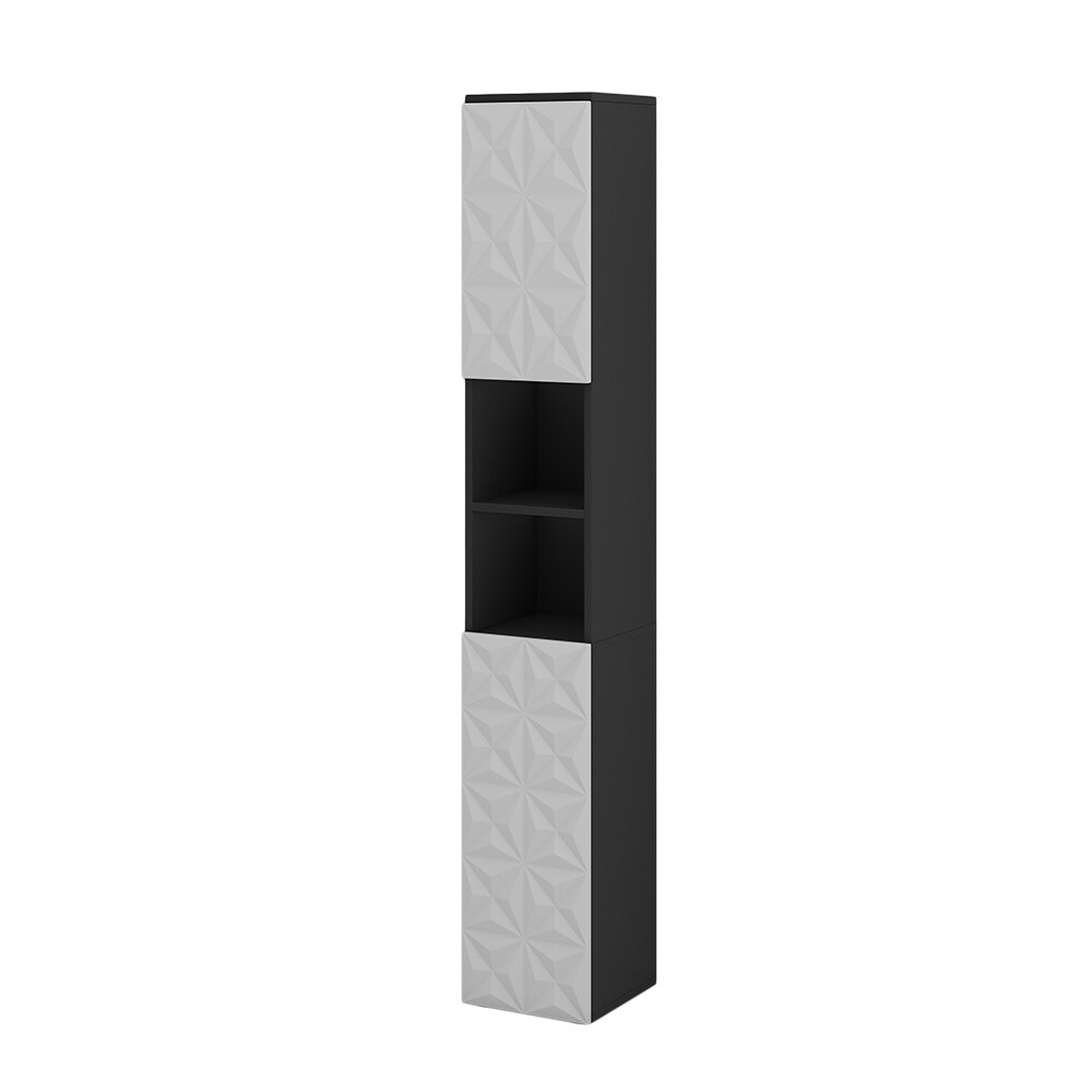 Vicco Hochschrank Badschrank Badezimmermöbel Edge Schwarz Weiß modern 30x190 cm Badkommode Badezimmer Schrank Badmöbel 2 Türen 6 Fächer
