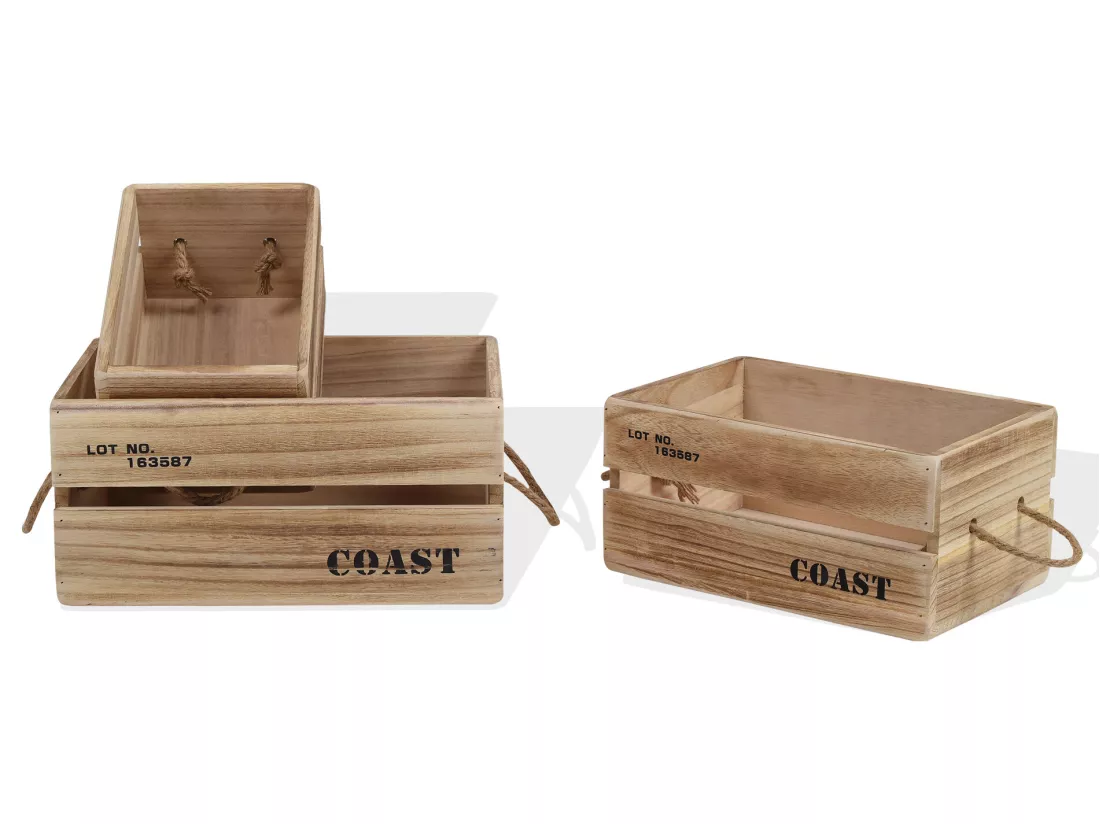 Lot De 3 Boites Caisses Bois Natural Shabby Vintage 17x36x25