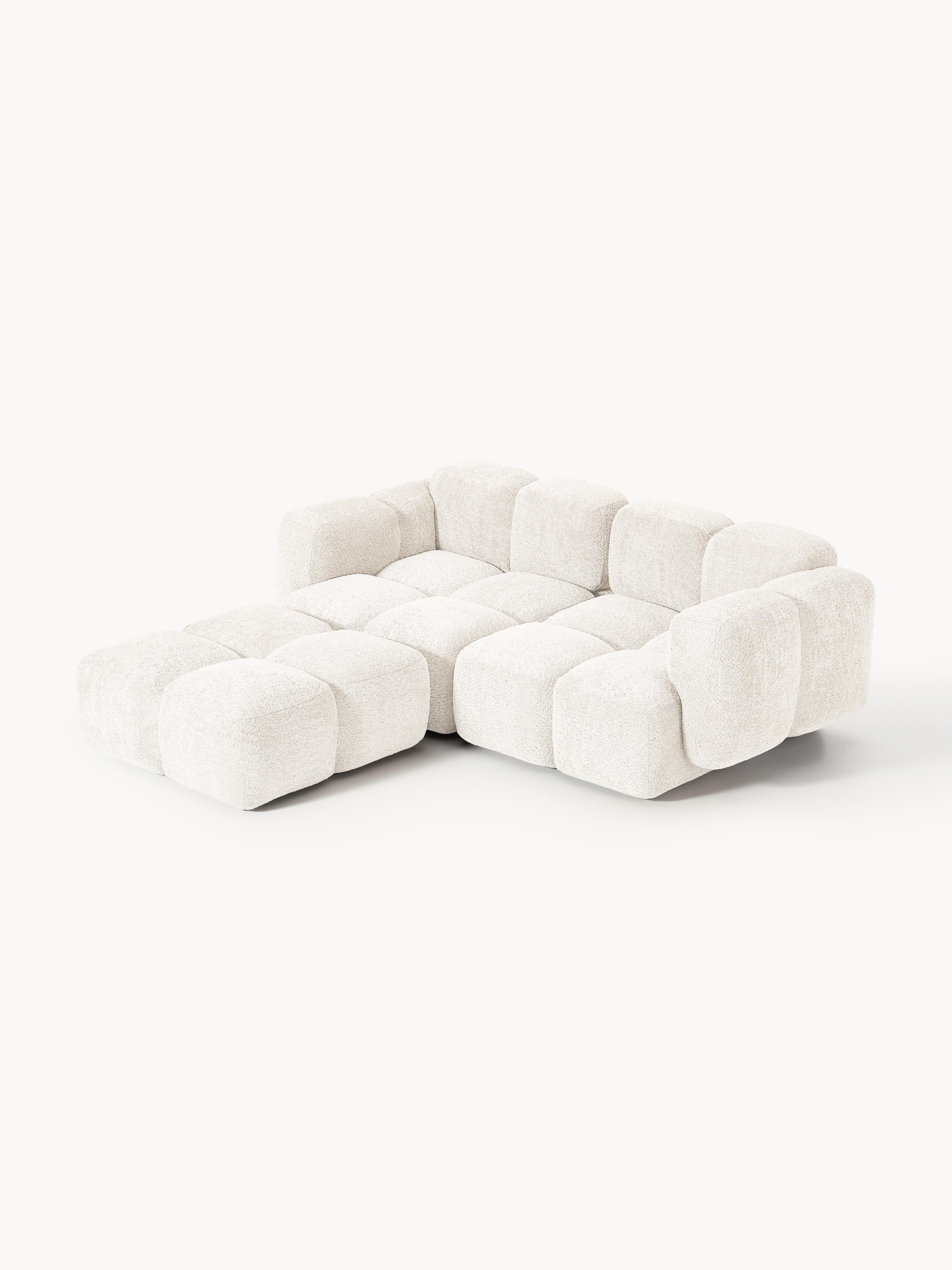 Modulaire bank Tayla (3-zits) van teddy bouclé met poef (links/rechts)