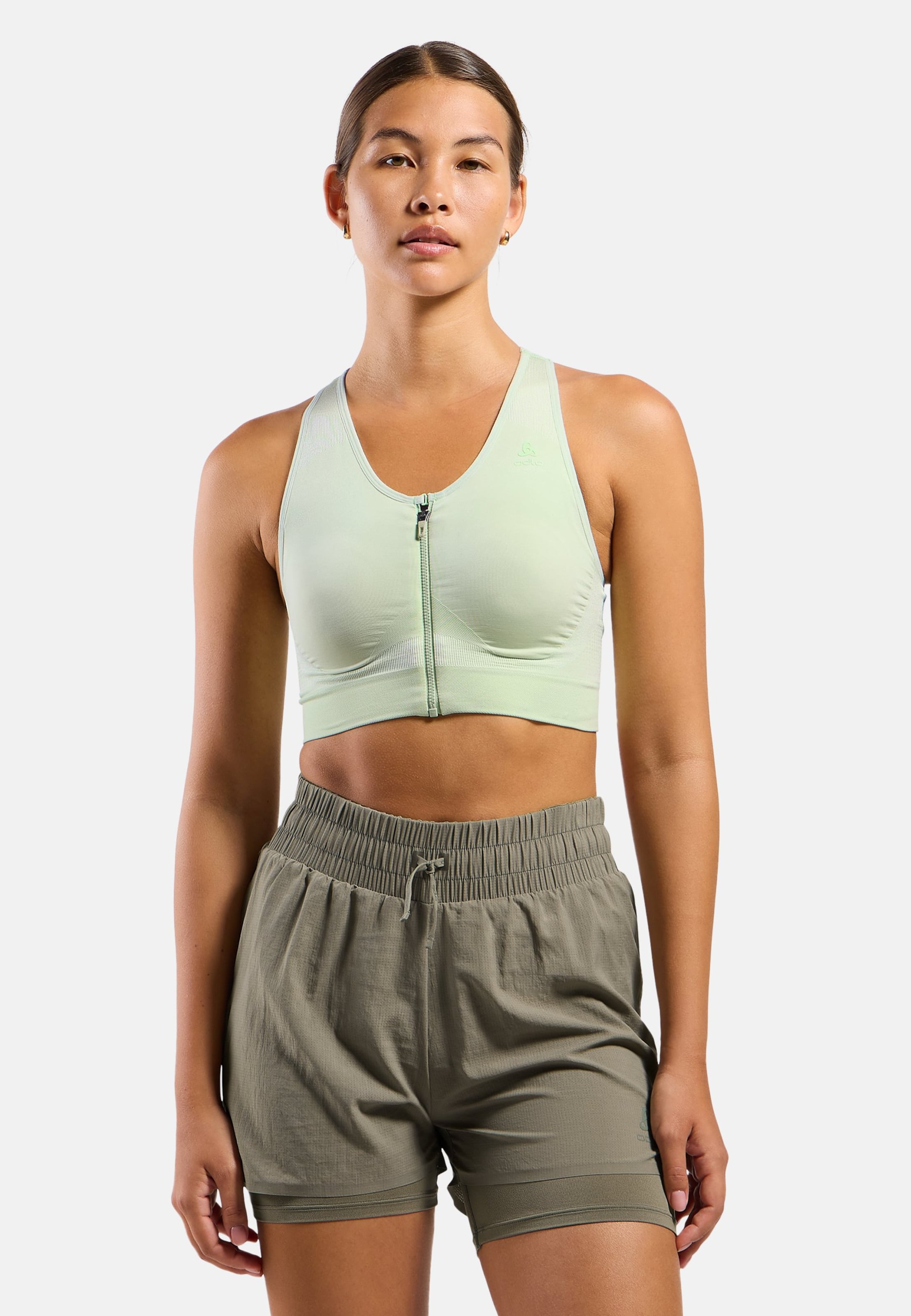 Seamless Sport-BH mit Reissverschluss und starkem Halt in patina green - ambrosia