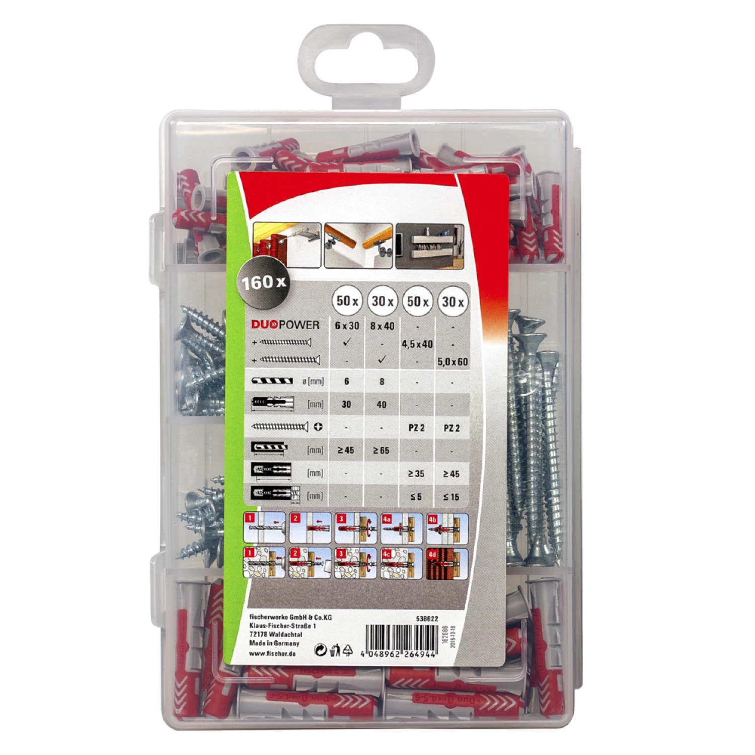 Fischer 538622 160-delige Profibox DuoPower Ø6 en Ø8 pluggenset met schroef