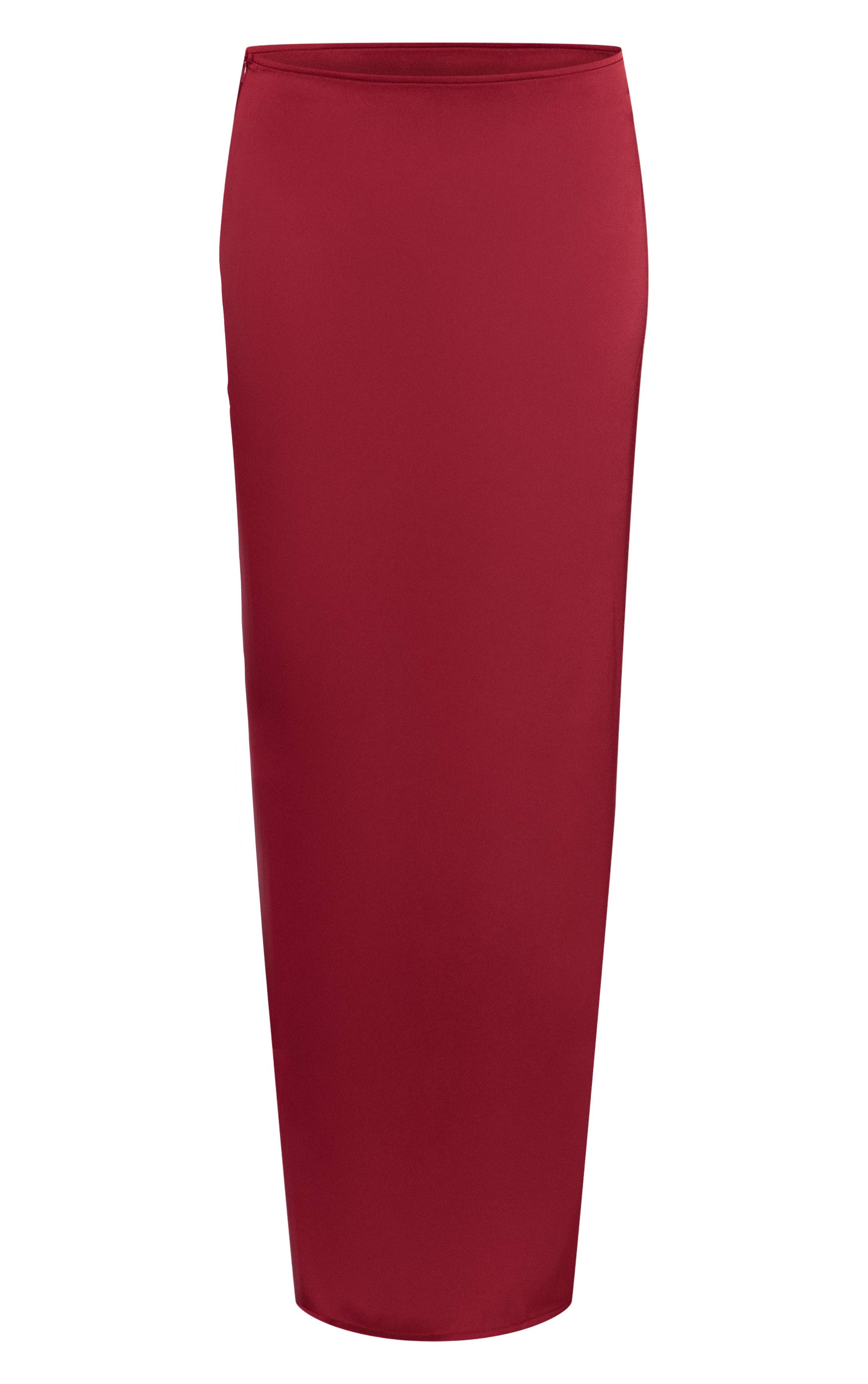 Rouge Bordeaux Jupe Longue Satinée Taille Mi-haute Ensemble Coordonné