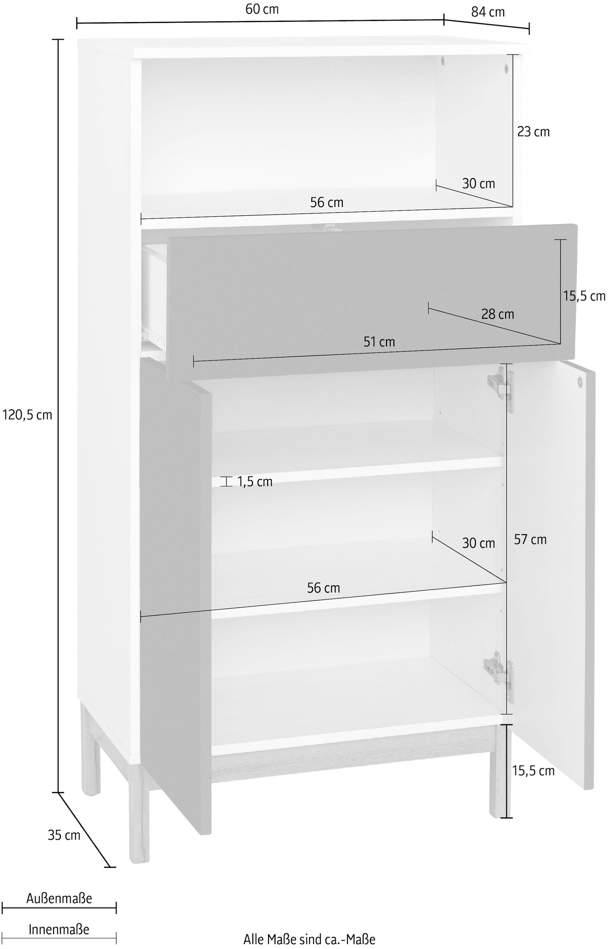 welltime Midischrank »Stian« mit 2 Einlegeböden hinter den Türenpaar, Breite 60 cm, Höhe 120,5 cm