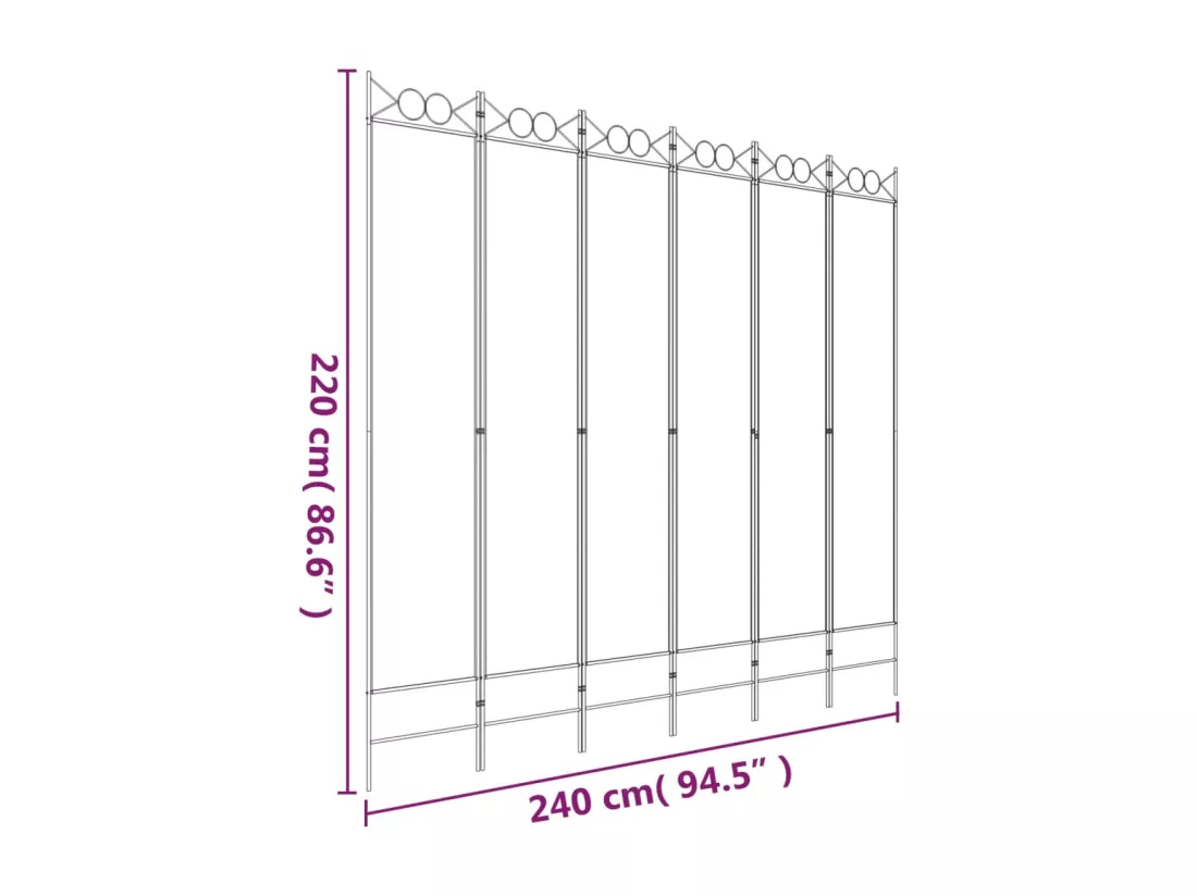 Cloison de séparation 6 panneaux Blanc 240x220 cm Tissu