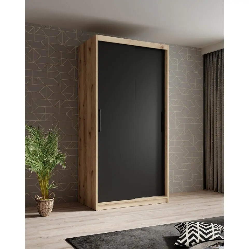 Meubella - Kledingkast Luxor - Zwart - Eiken - 100 cm