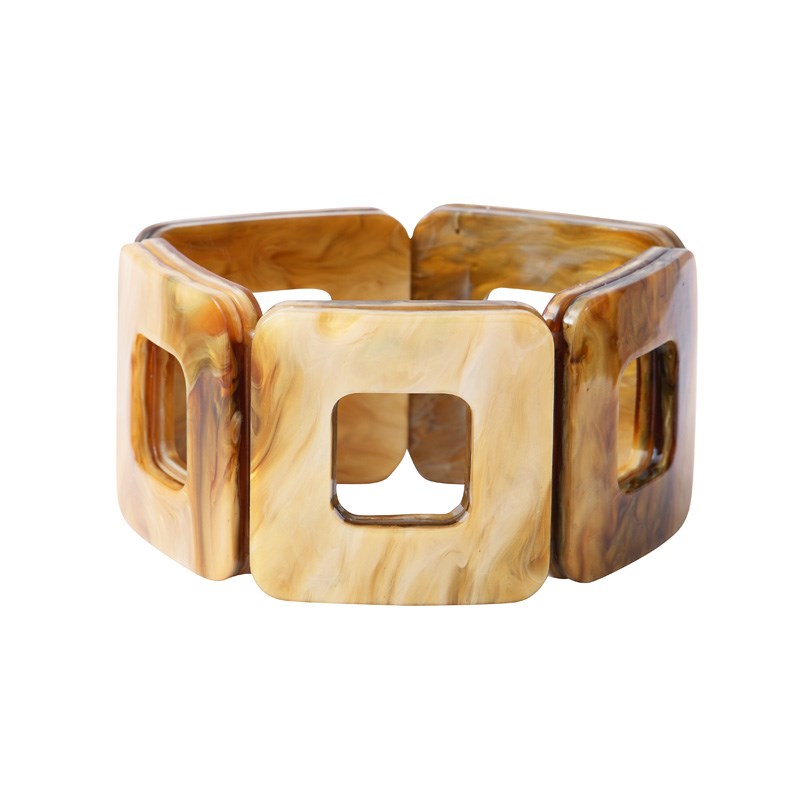 Bracelet extensible marron marbré formes carrées