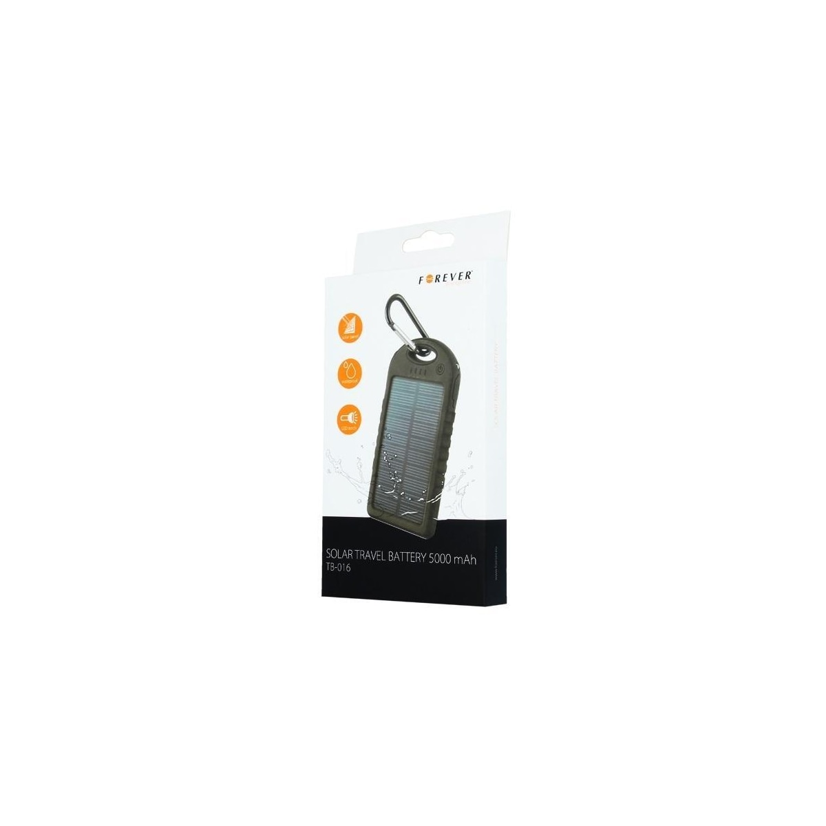 Forever STB-200 PowerBank, solcelle, 5000 mAh - Svart