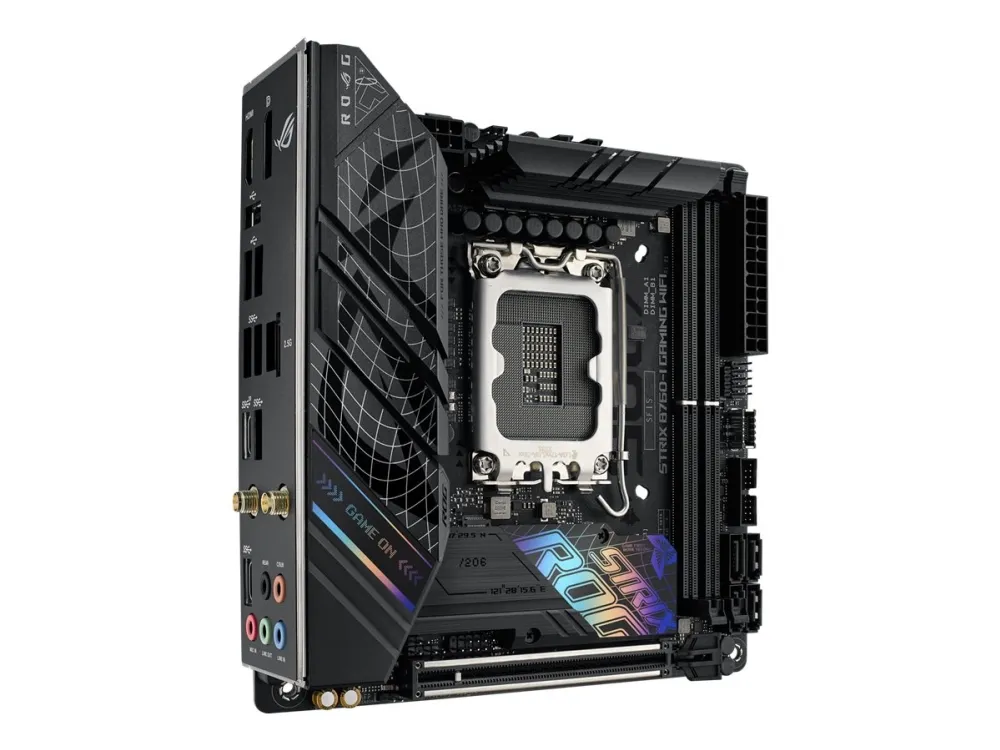 ASUS ROG STRIX B760-I GAMING WIFI - Bundkort - mini ITX - LGA1700 sokkel - B760 Chipset - USB 3.2 Gen 1, USB-C 3.2 Gen 1, USB-C 3.2 Gen 2x2, USB-C 3.2 Gen2 - 2.5 Gigabit LAN, Wi-Fi 6E, Bluetooth - onboard grafik (CPU påkrævet) - HD Audio (8-kanaler)