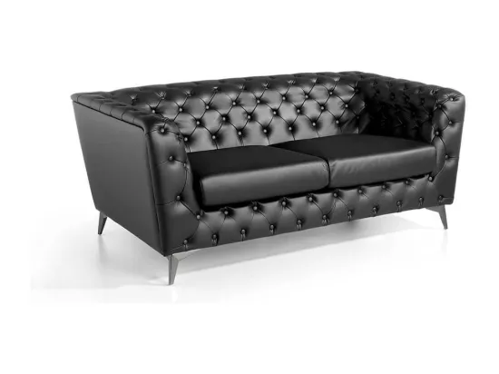 Canapé 2 places cuir capitonné noir Kaplan